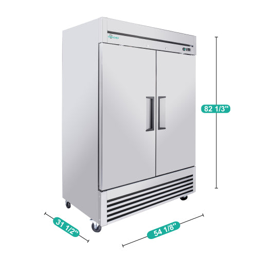 CC 54"Commercial Freezer, 49 Cu.Ft Double Door Stainless Steel Reach-In Freezer, -8~0℉, Air Cooling, 6 Shelves, R290, ETL