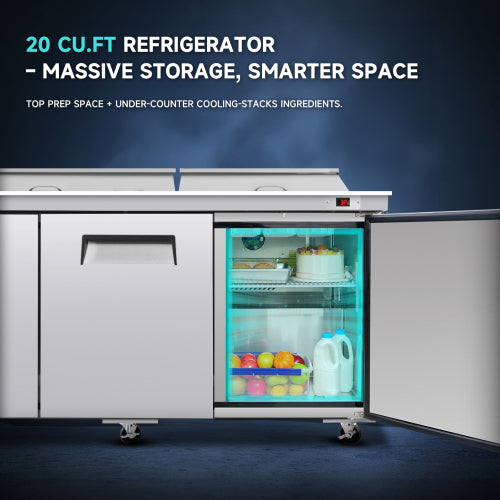 72M IN Commercial Refrigerators Sandwich&Salad Prep Table with a Butcher Block Cutting Board, Protection Lid, Cold Storage, ETL Certified