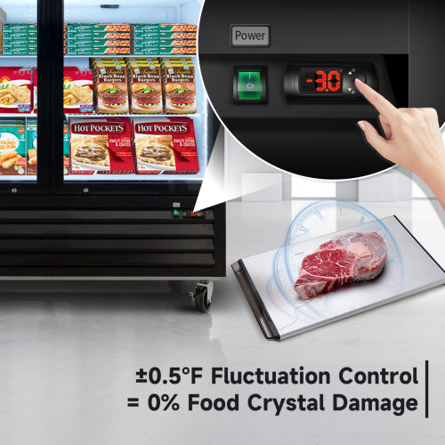Glass Door Merchandiser Freezer 44.7 Cu.ft Swing Door Commercial Reach-In Display Freezers with LED Top Panel Upright Freeze Storage