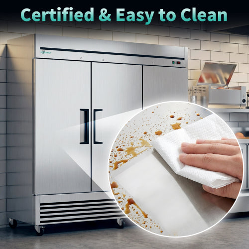 CC 72" Cu Ft Commercial Reach-In Refrigerator, 3 Solid Door Stainless Steel Upright Cooler, 33–40°F Digital Thermostat, 9 Shelves, R290, 110V