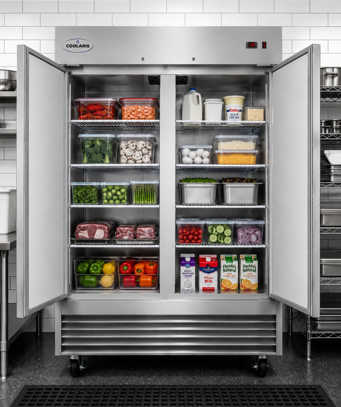 54" Commercial Refrigerator 49 Cu.ft with 2 Solid Door Reach-In Refrigerators Stainless Steel ETL Approved Upright Fridge Storage