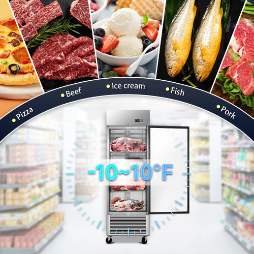 27" Commercial Freezer 23 Cu.ft with 1 Solid Door Reach-In Freezers Stainless Steel ETL Approved Upright Freeze Storage