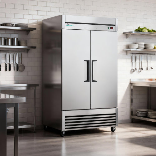 CC 54"Commercial Freezer, 49 Cu.Ft Double Door Stainless Steel Reach-In Freezer, -8~0℉, Air Cooling, 6 Shelves, R290, ETL