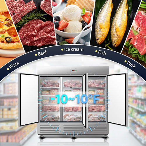 81" Commercial Freezer 72 Cu.ft with 2 Solid Door Reach-In Freezers Stainless Steel ETL Approved Upright Freeze Storage