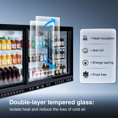 53 inch Beverage Refrigerators 3 Glass Door Back Bar, 480 Cans Cooler, Commercial Beer Wine and Drink Fridge, 11.3 Cu.Ft