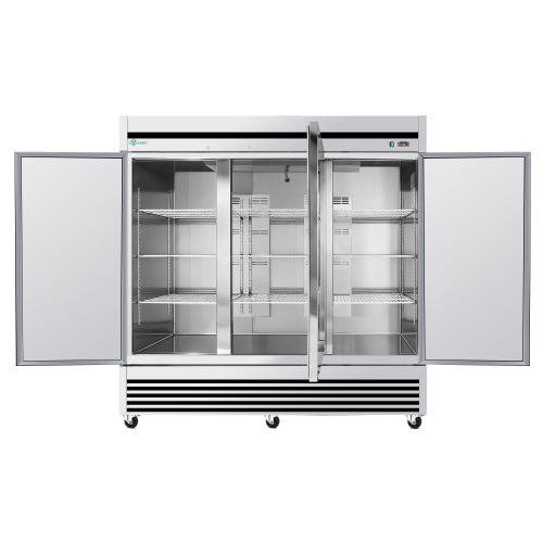 CC 72" Cu Ft Commercial Reach-In Refrigerator, 3 Solid Door Stainless Steel Upright Cooler, 33–40°F Digital Thermostat, 9 Shelves, R290, 110V
