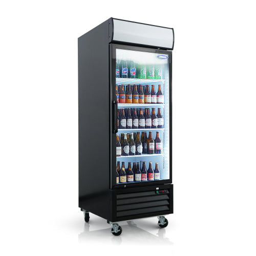 Glass Door Merchandiser Refrigerator 19.3 Cu.ft Swing Door Commercial Display Refrigerators Merchandising Refrigeration with LED Top Panel