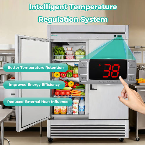 CC 54" Commercial Refrigerator 49 Cu.Ft, Stainless Steel 2 Door Reach-in Fridge, 32–37℉, Air Cooling, LED Light, 6 Shelves, R290, ETL