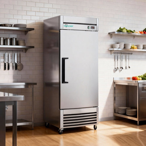 27"W Commercial Freezer Single Solid Door Stainless Steel Interior and Exterior Construction Reach-in Freezer 23 Cu.ft. Upright Fan Cooling Freezer for Restaurants and Commercial Environments