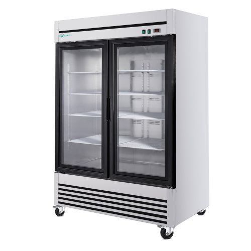 CC 49" Cu Ft Two Glass Door Commercial Reach-In Display Refrigerator, Upright Merchandiser Cooler 33–40°F, Stainless Steel, R290, ETL DOE