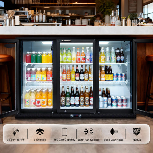 Beverage Refrigerators Cooler 53 inch 3 Glass Door Back Bar, 480 Cans Commercial Display Bar Fridge for Beer Wine and Drink 11.3 Cu.Ft