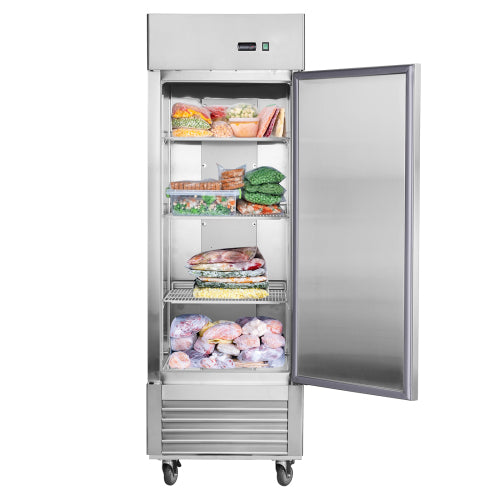 27"W Commercial Freezer Single Solid Door Stainless Steel Interior and Exterior Construction Reach-in Freezer 18.68 Cu.ft. Upright Fan Cooling Freezer for Restaurants and Commercial Environments