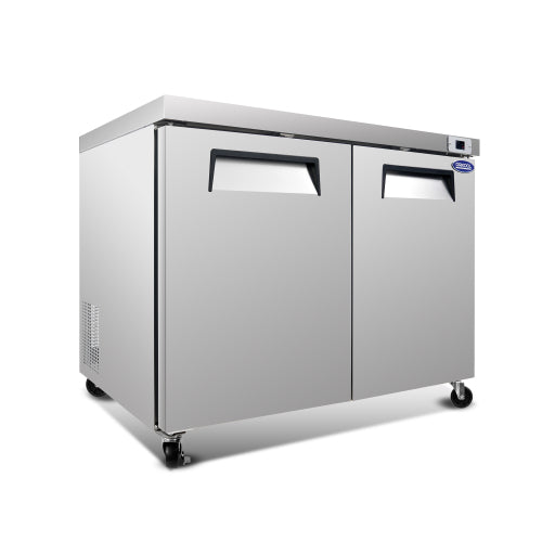 48 IN Commercial Refrigerators, Undercounter Refrigerators 14.1 Cu.Ft with Smooth Casters, 2 Doors, ETL Listed for Restaurants, Cafes, Bars And Pizzerias