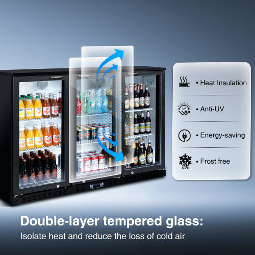 Beverage Refrigerators Cooler 53 inch 3 Glass Door Back Bar, 480 Cans Commercial Display Bar Fridge for Beer Wine and Drink 11.3 Cu.Ft