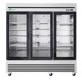 CC 72" Cu Ft Three Glass Door Commercial Reach-In Display Refrigerator, Triple-Door Merchandiser Cooler 33–41°F, Stainless Steel, R290, ETL DOE