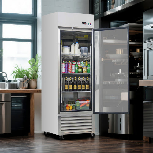 27" Commercial Display Refrigerator Swing Glass Door 23 Cu.ft Stainless Steel Reach-in Merchandiser Refrigerators with LED Lighting