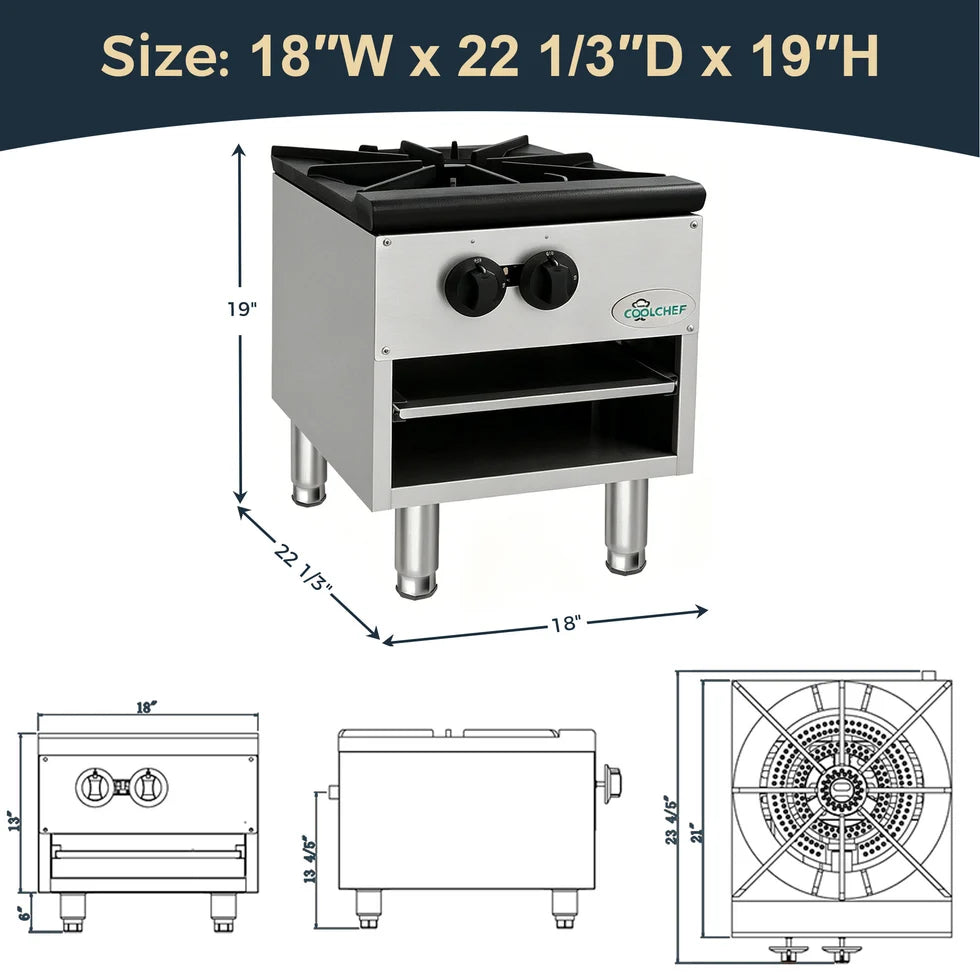18" 1 Burner Commercial Countertop Gas Stove Pot Range 80,000 BTU