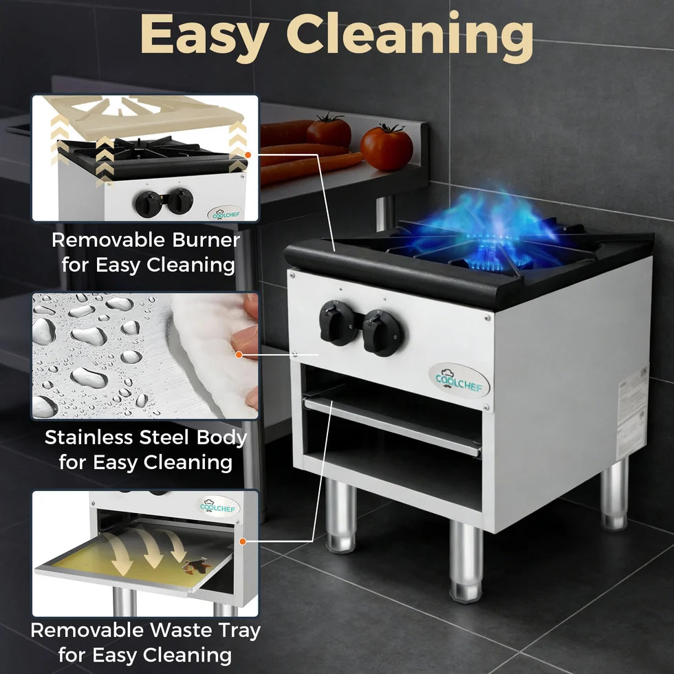 18" 1 Burner Commercial Countertop Gas Stove Pot Range 80,000 BTU